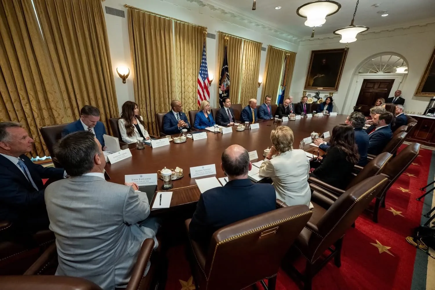 A presidential Cabinet meeting in the Cabinet Room at the White House