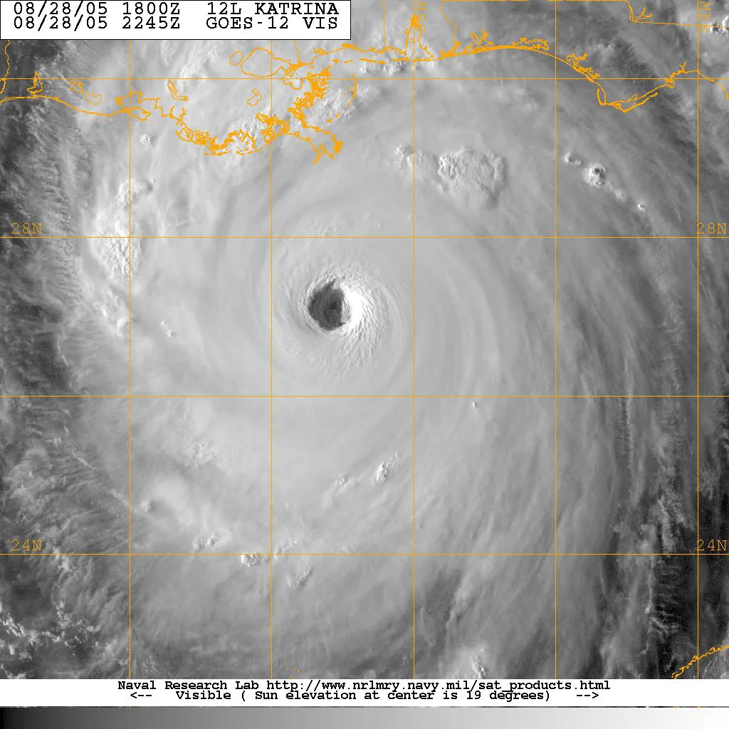 A NOAA GOES weather satellite image capturing a hurricane over the Gulf of Mexico.
