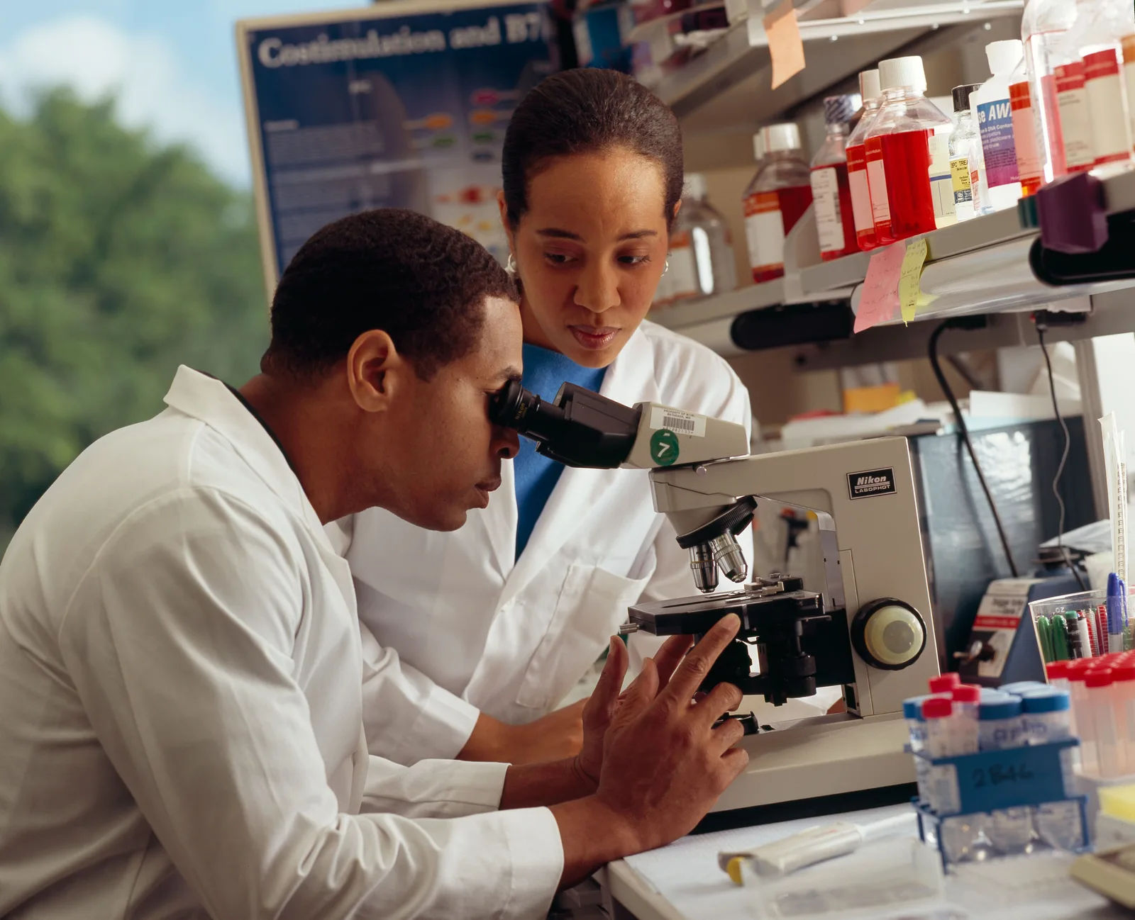 Biomedical researchers working in an NIH laboratory.