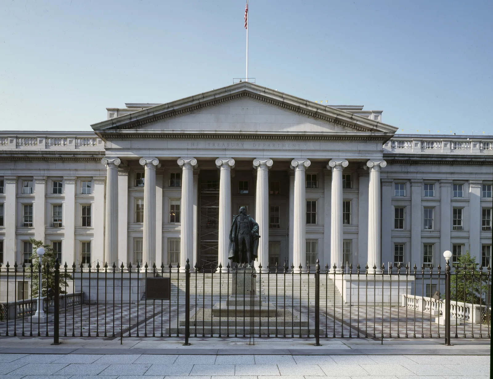 The U.S. Treasury Building, headquarters of the Department of the Treasury, next to the White House in Washington, D.C.