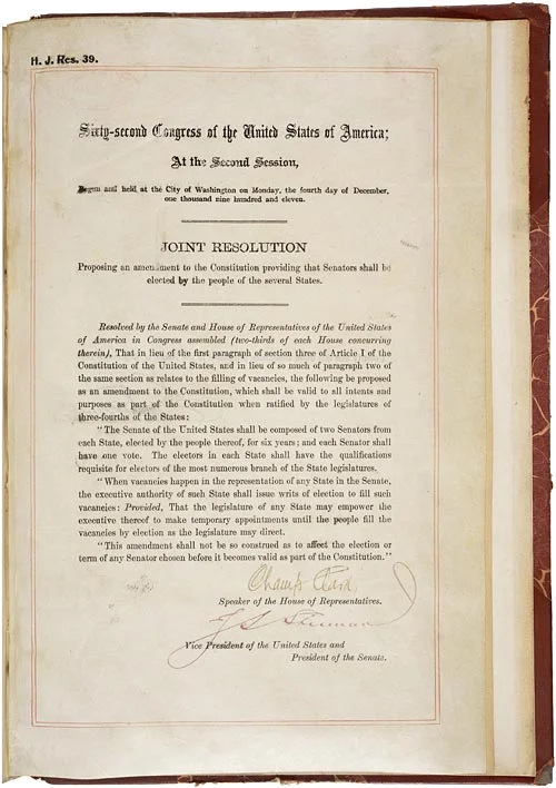 The 17th Amendment to the U.S. Constitution document