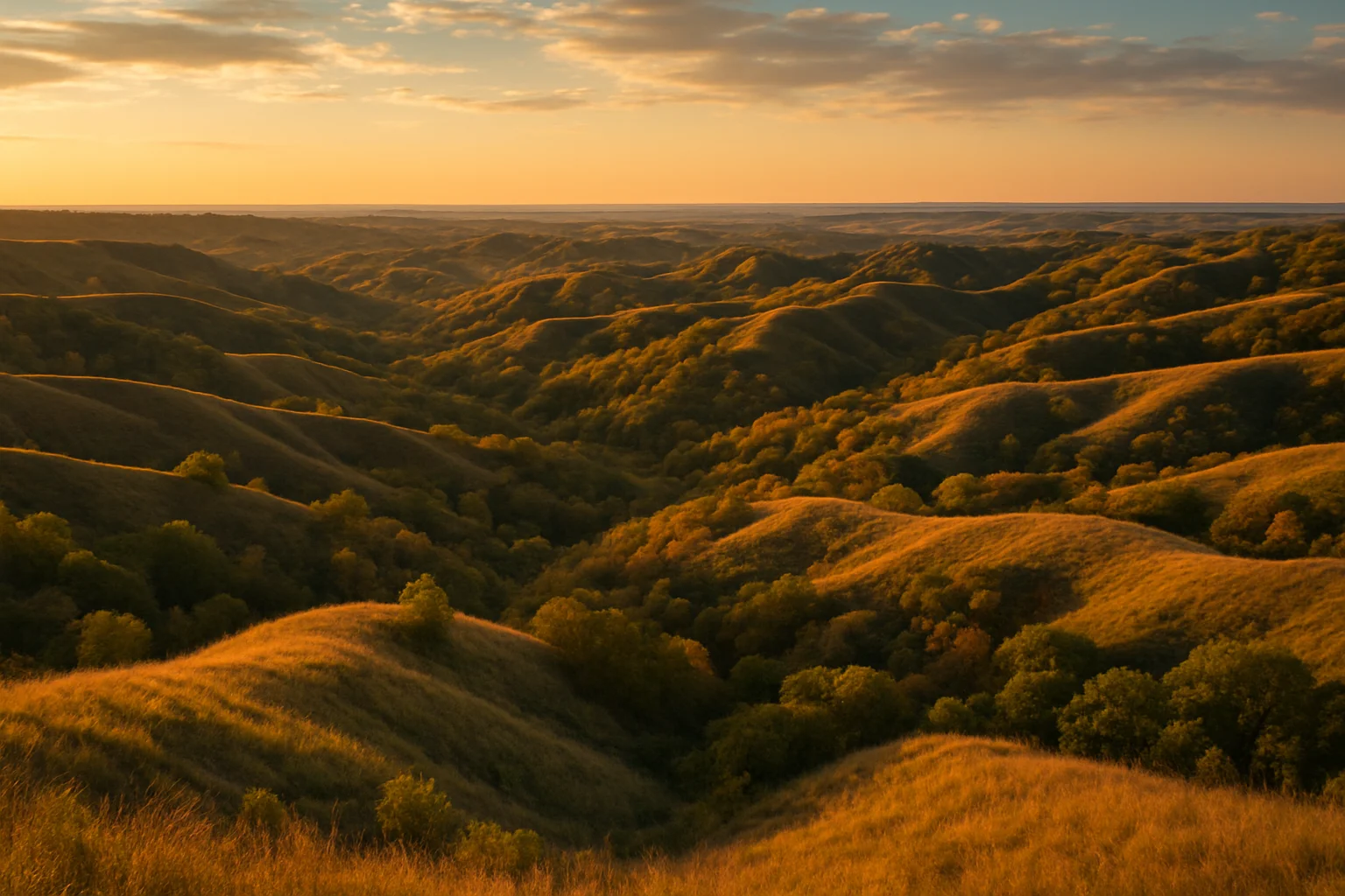 Scenic bluffs and river valleys of the Loess Hills along Iowa's western border