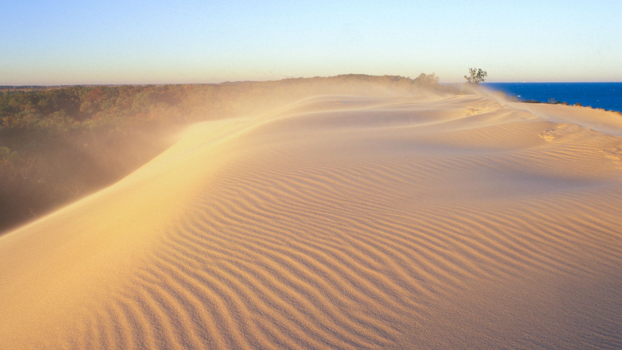Sand dunes and Lake Michigan shoreline at Indiana Dunes National Park, northwest Indiana