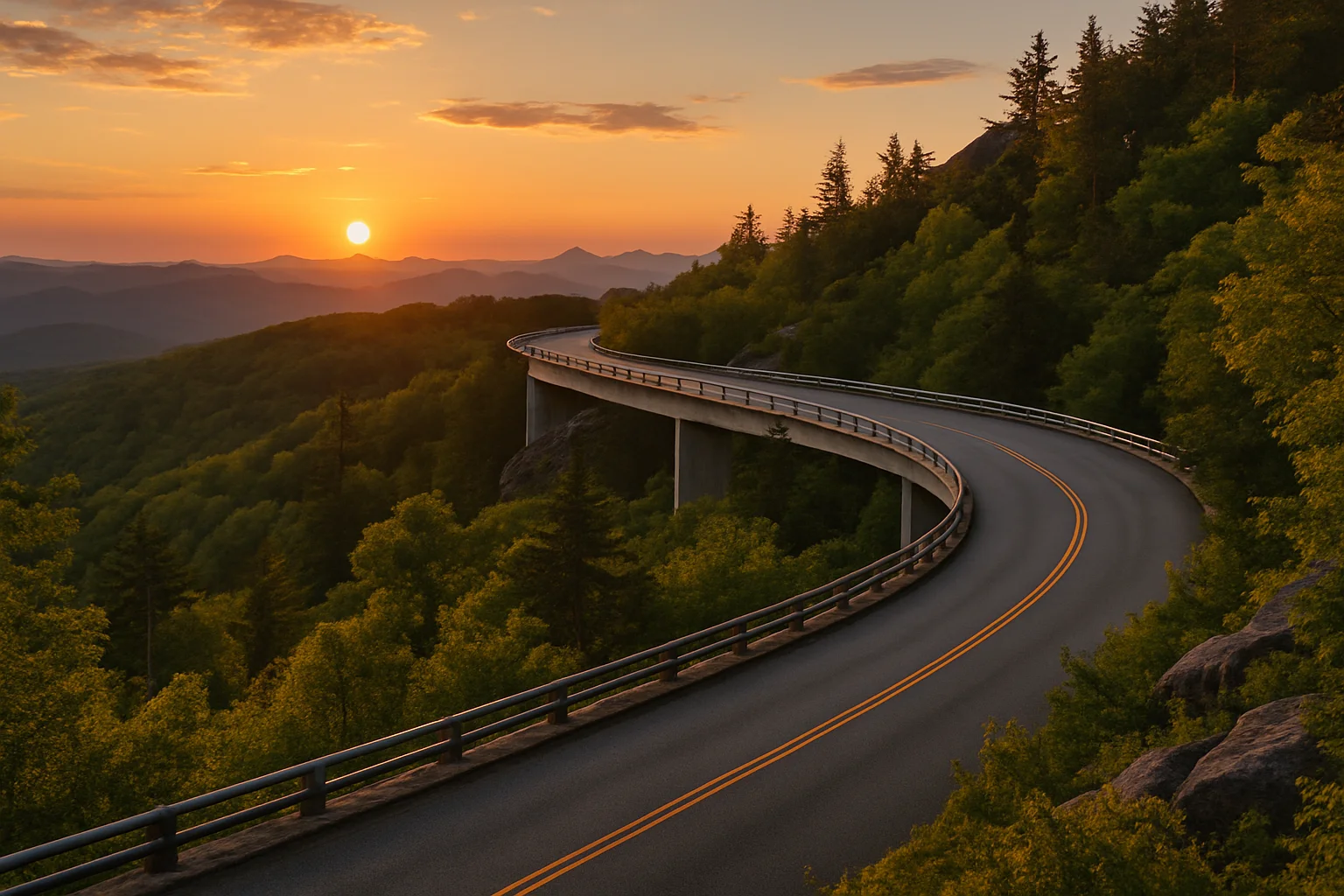 The Blue Ridge Parkway winding through the mountains of western North Carolina, the most visited unit of the National Park System