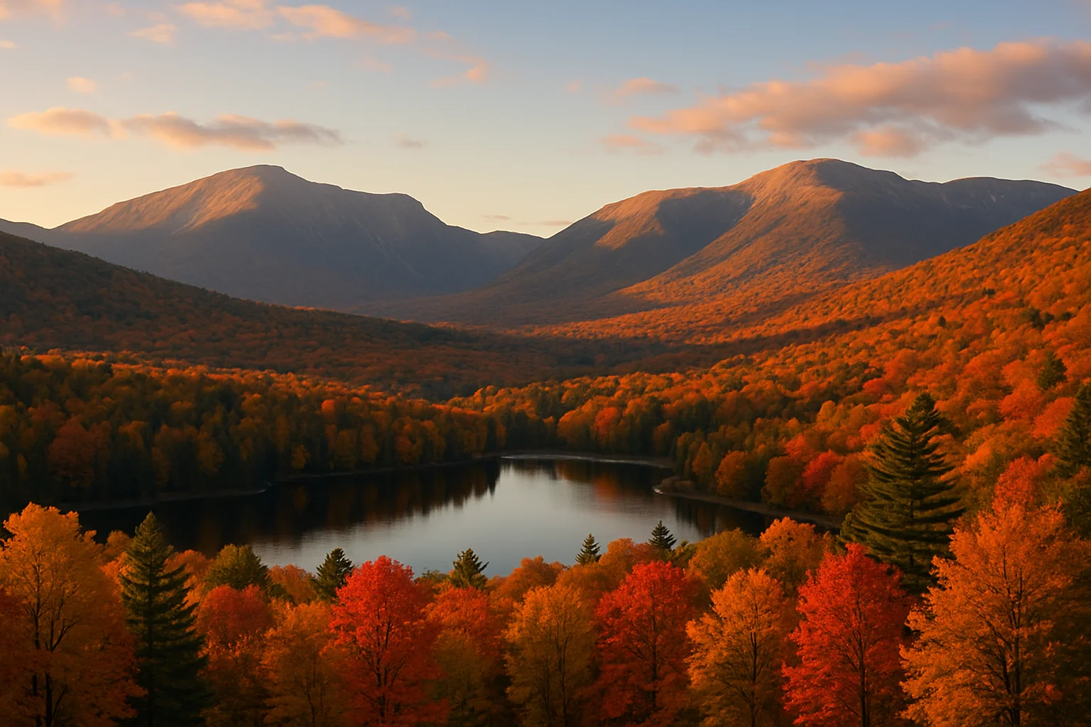 The White Mountains of New Hampshire, including the Presidential Range and Mount Washington, the highest peak in the northeastern United States