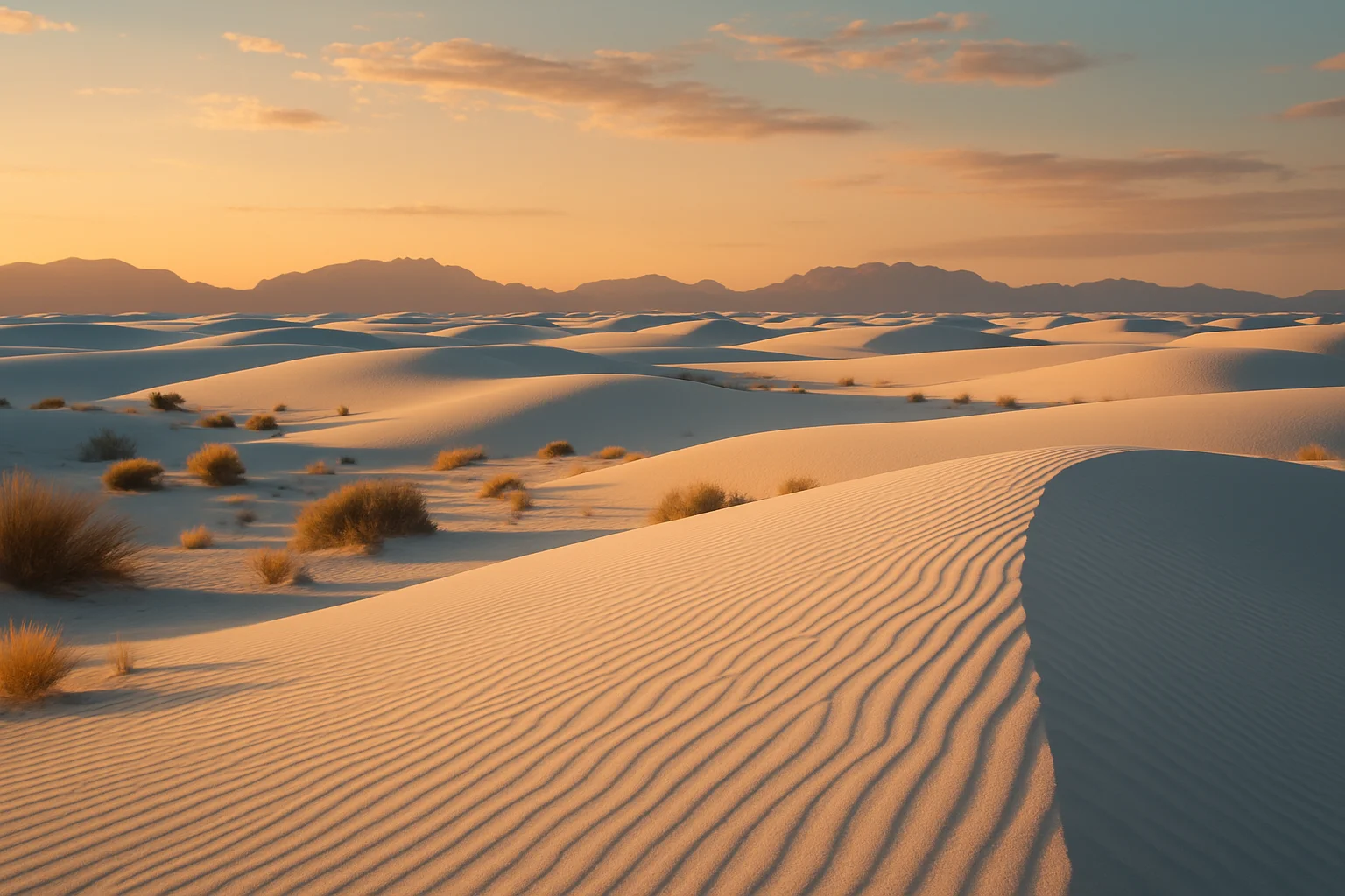 White Sands National Park in New Mexico, the world's largest gypsum dune field spreading across 275 square miles of the Tularosa Basin