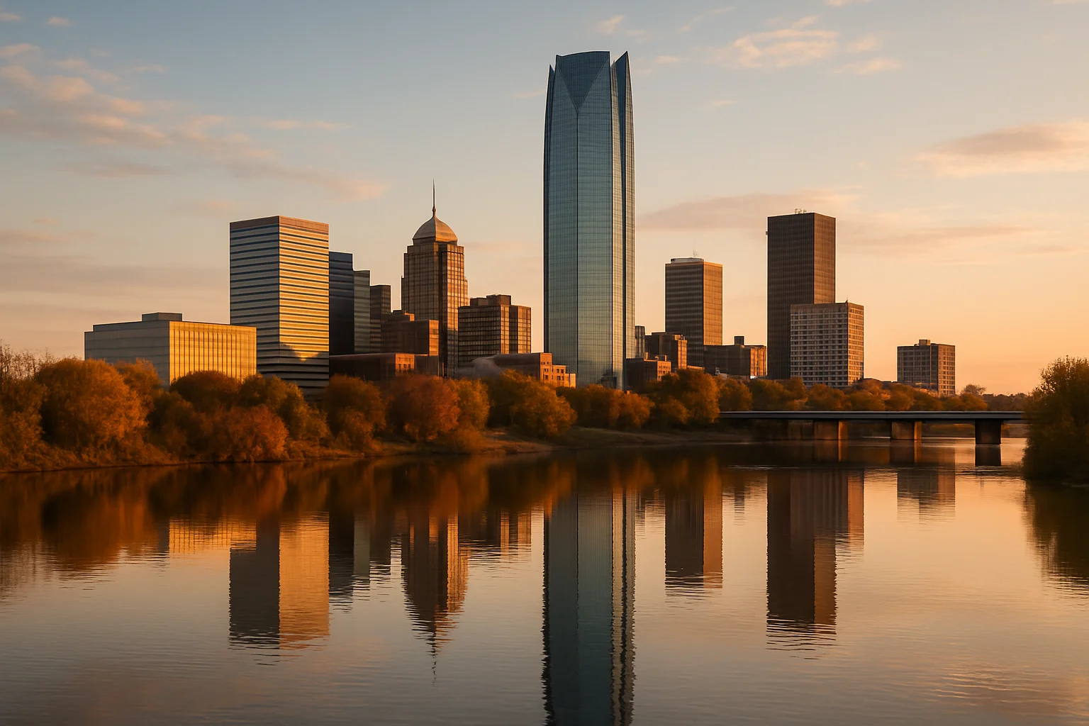 The Oklahoma City skyline, home to the state capitol, Devon Energy Center, and the National Memorial honoring the 168 victims of the 1995 bombing
