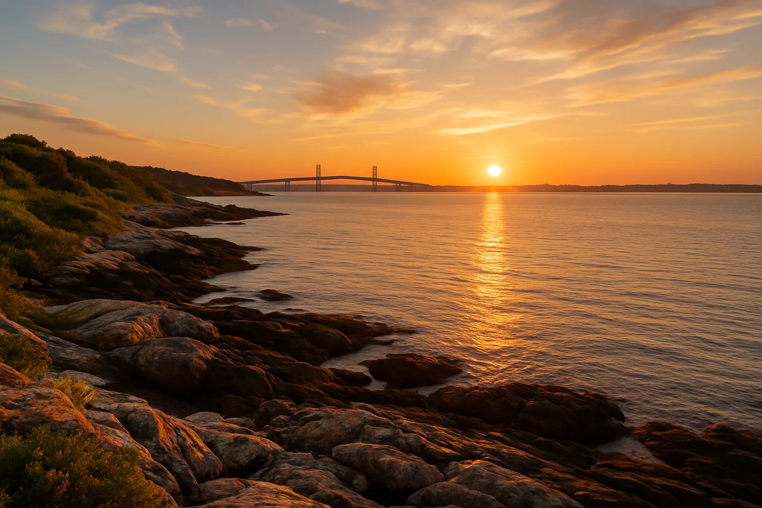 Sailboats on Narragansett Bay with Newport's waterfront in the background, Rhode Island