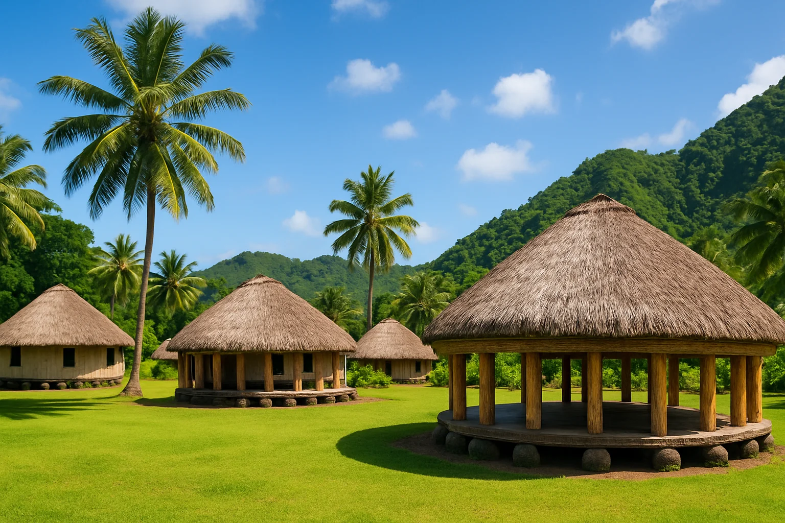 A traditional Samoan fale open-sided village house in American Samoa, representing the fa'asamoa way of life that has been preserved more intact here than almost anywhere else in the Pacific