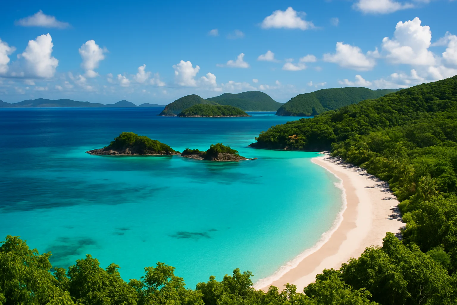 Trunk Bay on St. John, U.S. Virgin Islands, one of the most photographed beaches in the world, with its underwater snorkeling trail and crystal-clear Caribbean water within the Virgin Islands National Park